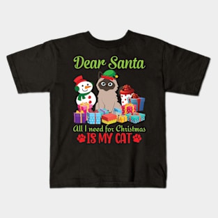 Snow Presents Dear Santa All I Need For Christmas Is My Cat Kids T-Shirt